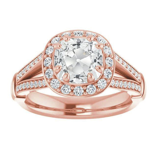 Halo Ringkissen Altschliff Diamant 8 Zinken Set 7,75 Karat Split Shank - harrychadent.ch