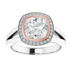 Halo Ringkissen Old Mine Cut Diamant Lünette Split Shank 7,50 Karat
