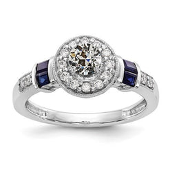 Halo Runden alter Bergmann Diamant & Prinzessin Saphir Ring 2,50 Karat