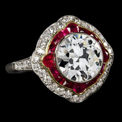 Halo Runden alter Bergmann Diamant & Rubine Ring Goldschmuck 6,50 Karat