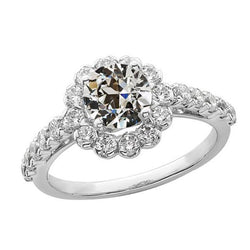 Halo Runden alter Bergmann Diamantring Flower Style 14k Gold 4,50 Karat