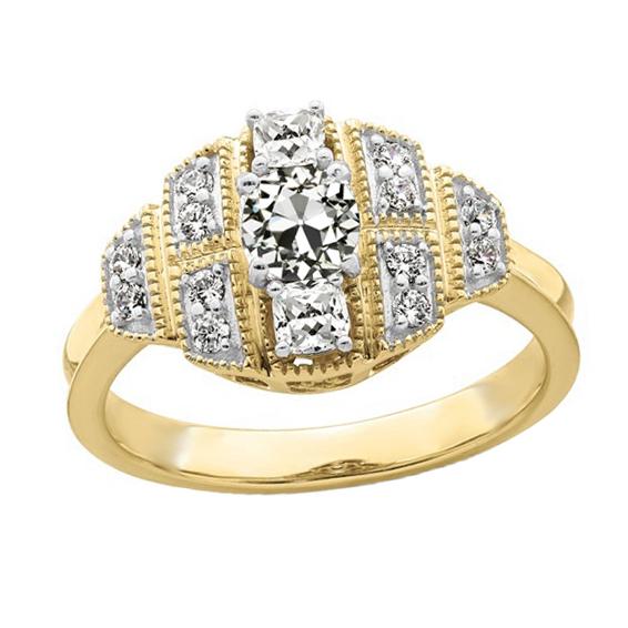 Halo Runden & Cushion Altschliff Diamant Zweifarbiges Gold 3 Karat - harrychadent.ch