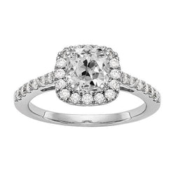 Halo Runden & Cushion Old Mine Cut Diamantring 4 Karat Gold