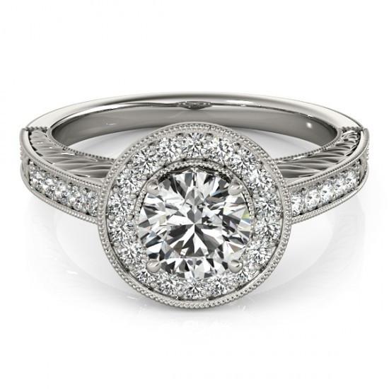 Halo Runden DiamantVintage-Stil Ring 1,25 Karat Graviert WG 14K
