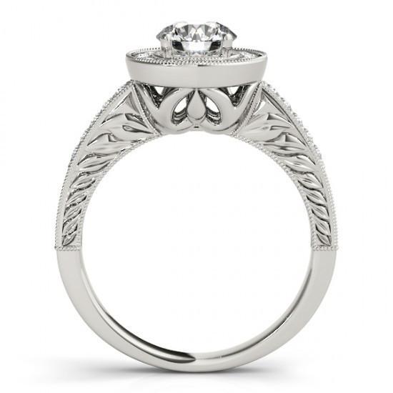 Halo Runden DiamantVintage-Stil Ring 1,25 Karat Graviert WG 14K