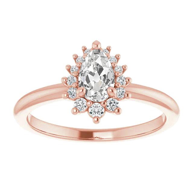 Halo Runden & Pear Old Mine Cut Diamantring 3,25 Karat Roségold - harrychadent.ch