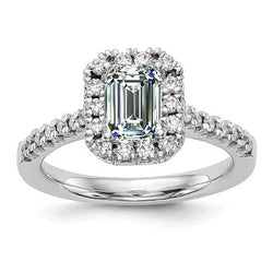 Halo Runden & Smaragd Diamant Ring Fishtail Set 4,50 Karat Schmuck