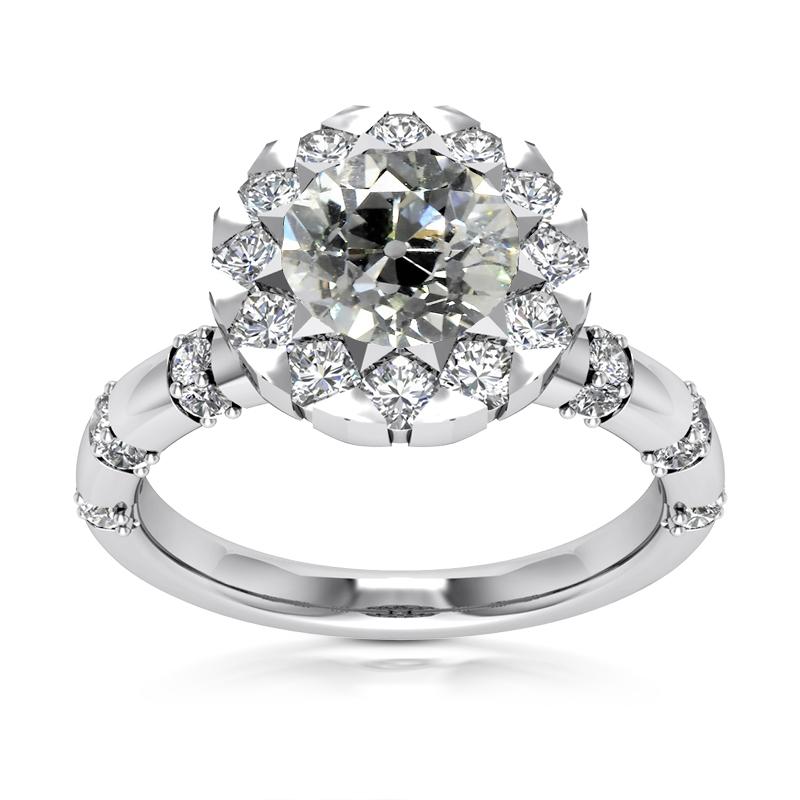 Halo Runder alter Minenschliff Diamantring 5,25 Karat im Blumenstil - harrychadent.ch