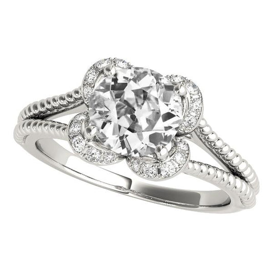 Halo Runder alter Minenschliff Diamantring Seilstil 4 Karat geteilter Schaft - harrychadent.ch
