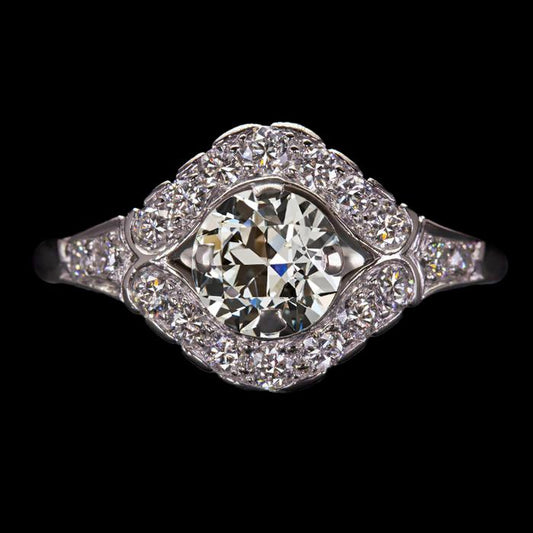 Halo Runder alter Minenschliff Diamantring Weißgold Schmuck 3,50 Karat - harrychadent.ch