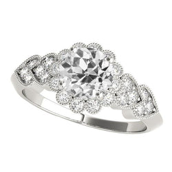 Halo Runder Altschliff-Diamant-Ring Blumen-Herz-Stil 4,50 Karat Milgrain