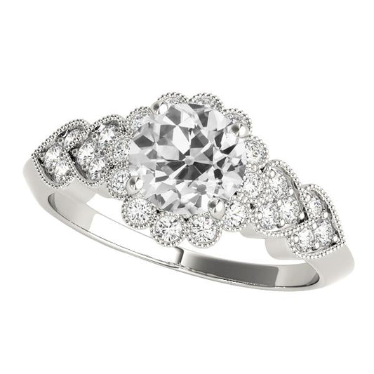 Halo Runder Altschliff-Diamant-Ring Blumen-Herz-Stil 4,50 Karat Milgrain - harrychadent.ch