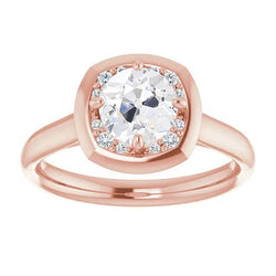 Halo Runder Altschliff-Diamant-Ring-Krapfen-Set 3,25 Karat Roségold