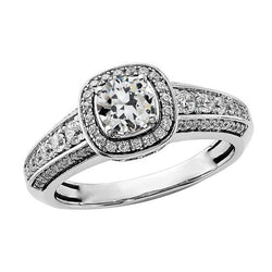 Halo Runder Altschliff Diamantring 4 Krappen Set Gold 3,50 Karat