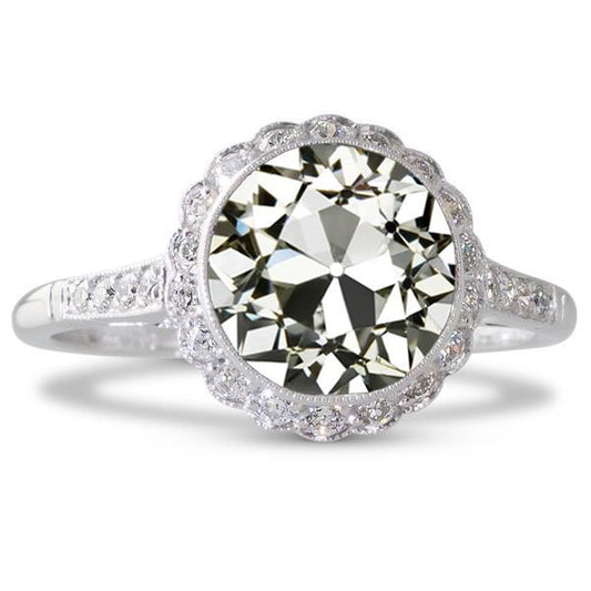 Halo Runder Altschliff Diamantring Lünette Set Blumenstil 5 Karat - harrychadent.ch