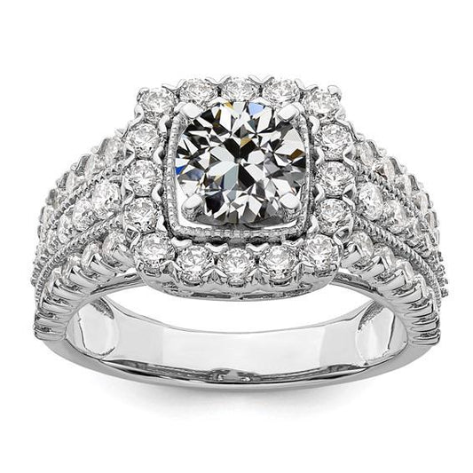 Halo Runder Altschliff Diamantring mit dreireihigen Akzenten 3 Karat - harrychadent.ch