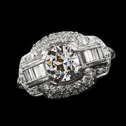 Halo Runder Diamant Baguette Ring Alteuropäischer Antik 4.50 Karat