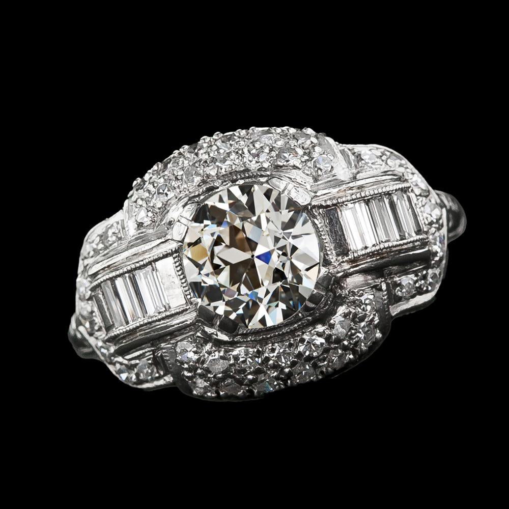Halo Runder Diamant Baguette Ring Alteuropäischer Antik 4.50 Karat - harrychadent.ch