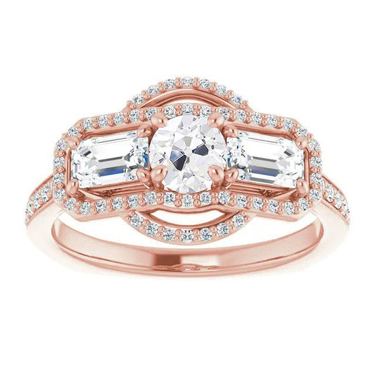 Halo Smaragd & Runder Altschliff Diamantring 7,25 Karat Damenschmuck - harrychadent.ch