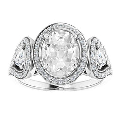Halo Trillion & Oval Old Cut Diamant Ring 3 Steine Stil 10.50 Karat
