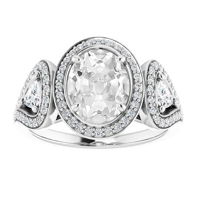 Halo Trillion & Oval Old Cut Diamant Ring 3 Steine Stil 10.50 Karat - harrychadent.ch