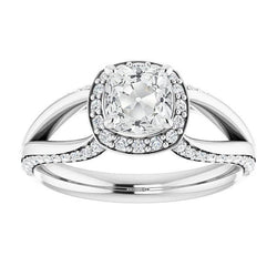 Halo Verlobungskissen alter Bergmann Diamantring Split Shank 7 Karat