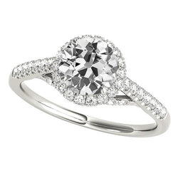 Halo-Verlobungsring in Kathedralenfassung, runder Diamant im Altschliff