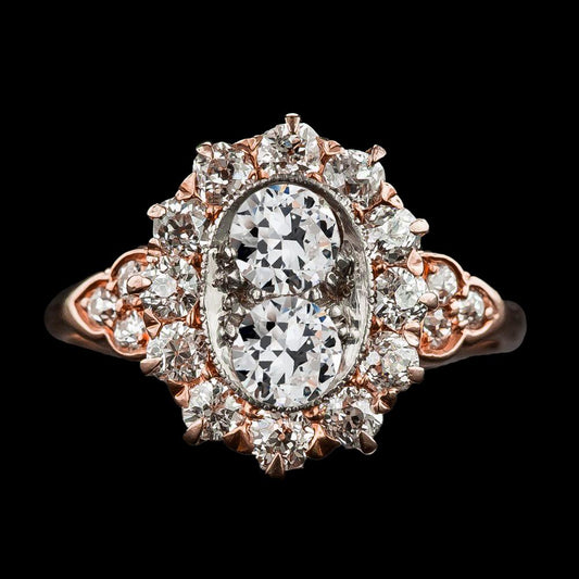 Halo Verlobungsring Rund alter Bergmann Diamant Flower Style 5,50 Karat - harrychadent.ch