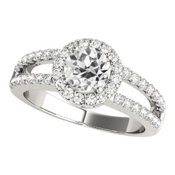 Halo-Verlobungsring Rund alter Bergmann Diamanten 4,50 Karat Split Shank
