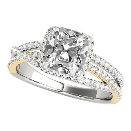 Kissen Altschliff Diamant Halo Ring Dreifach geteilter Schaft 9,50 Karat - harrychadent.ch