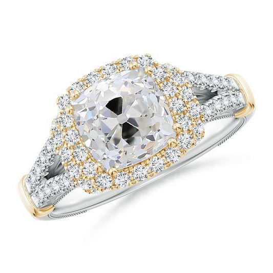 Kissen Diamant Halo alter Bergmann Ring 4 Karat Gelb- & Weißgold 14K - harrychadent.ch