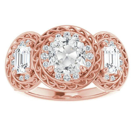 Kissen Halo Ring Old Mine Cut Diamant Krappen Set Filigran 10.50 Karat - harrychadent.ch