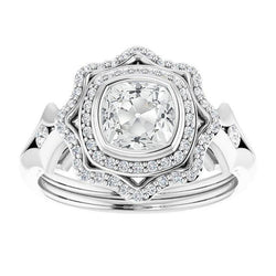 Kissen Old Mine Cut Diamant Double Halo Ring Lünette Set 6,75 Karat