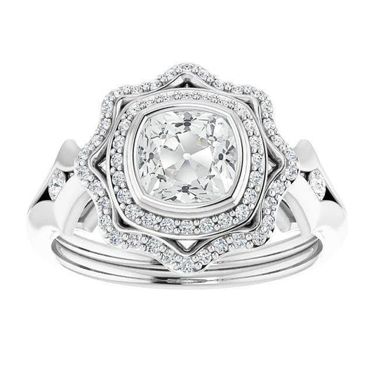 Kissen Old Mine Cut Diamant Double Halo Ring Lünette Set 6,75 Karat - harrychadent.ch