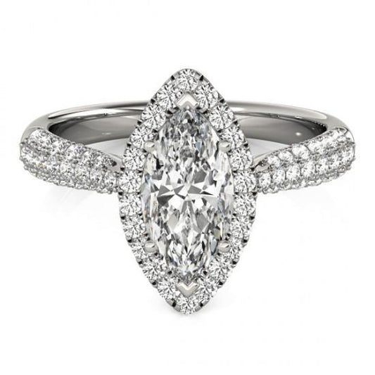 Marquise-Diamant-Halo-Verlobungsring 2,25 cts. Weißgold 14K