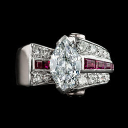 Marquise Old Cut Diamant Baguette Rubine Ring V Krappen Set 6,50 Karat