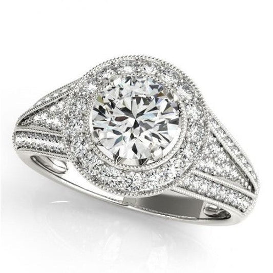 Milligrain Halo Ring 2,50 Karat runder Diamant aus massivem Weißgold 14 Karat