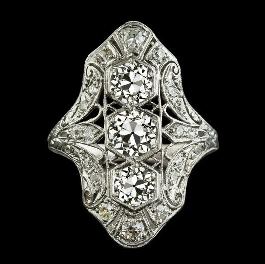 Milligrain-Ring für Damen im Antik-Stil, Diamant im alten Minenschliff, 4,25 Karat