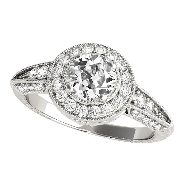 Old Mine Cut Halo Ring Runder Diamant Milgrain Schaft 4,50 Karat - harrychadent.ch