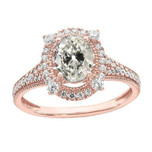 Ovaler Alt-Minenschliff Diamant Halo Ehering Roségold 5,25 Karat - harrychadent.ch