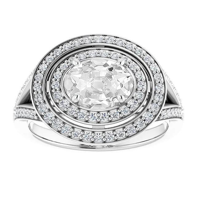 Ovaler alter Bergmann Diamant Double Halo Ring Krappenset Split Shank 9 Karat - harrychadent.ch