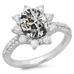 Ovaler alter Bergmann Diamant Halo Ring Pave Set Flower Style 11,50 Karat