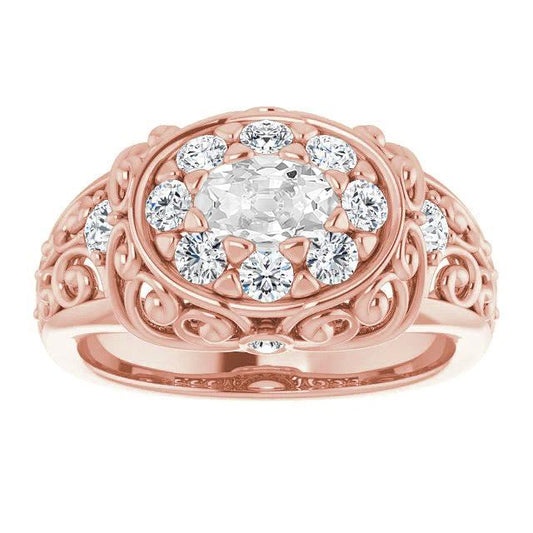 Ovaler alter Bergmann Diamantring im antiken Stil 5,50 Karat Roségold - harrychadent.ch