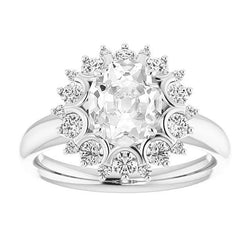 Ovaler Altschliff Diamant Halo Ring Floral Style 14K Weißgold 6,50 Karat
