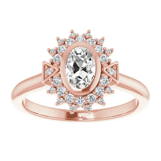 Ovaler Doppelhalo-Ring-Lünetten-Set Old Mine Cut Diamanten 3,75 Karat - harrychadent.ch