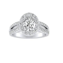 Ovaler und runder 3,50 Karat Diamant Halo Ring
