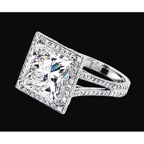 Prinzessin Center Diamant Doppelreihiger Halo Ring 2.55 Karat Weißgold 14K