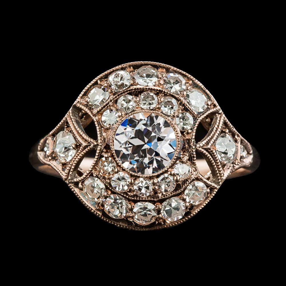 Rose Gold Halo Ring Vintage-Stil Old Mine Cut Diamanten 4,50 Karat - harrychadent.ch