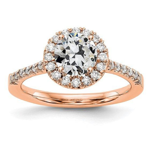 Rose Gold Halo Runden alter Bergmann Diamantring mit Akzenten 3 Karat - harrychadent.ch