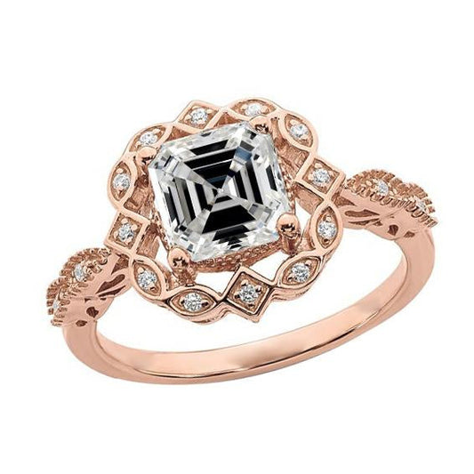 Rose Gold Halo Runden & Asscher Diamant Damenschmuck 4,50 Karat - harrychadent.ch